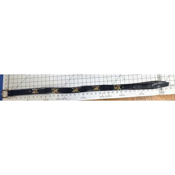 St John Black Rare Vintage Black Leather Gold Elephant Medallion Belt Women 32" - Picture 8 of 9